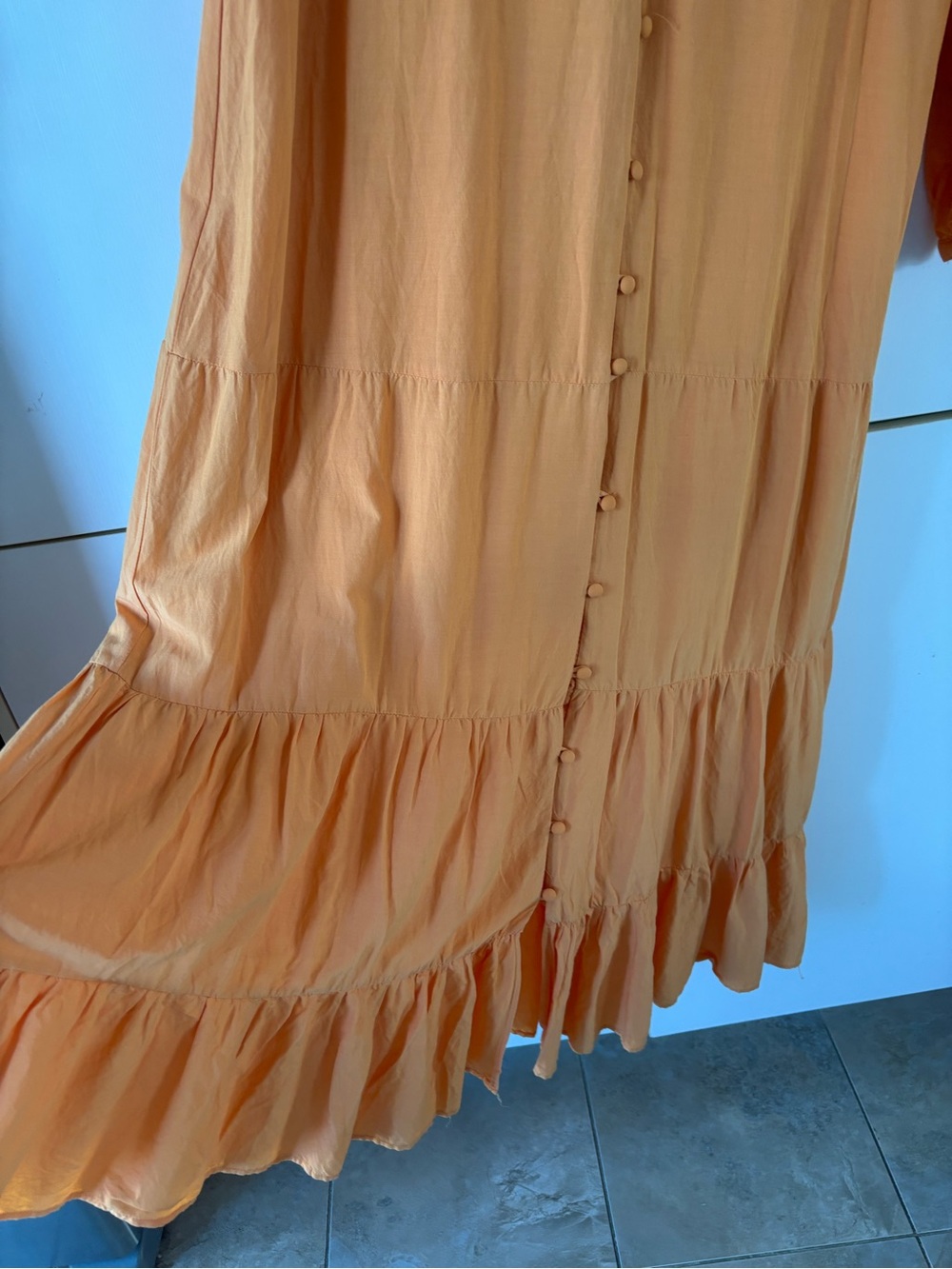 Urban Outfitters Orange Cottagecore Tiered Maxi Dress M Button Front Flowy Lined - Picture 5 of 13